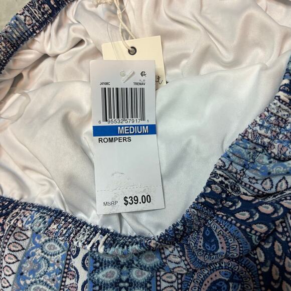 Ultra Flirt Strapless Romper Blue Boho Paisley Print Ruffle Tube Top M NWT - Picture 7 of 7